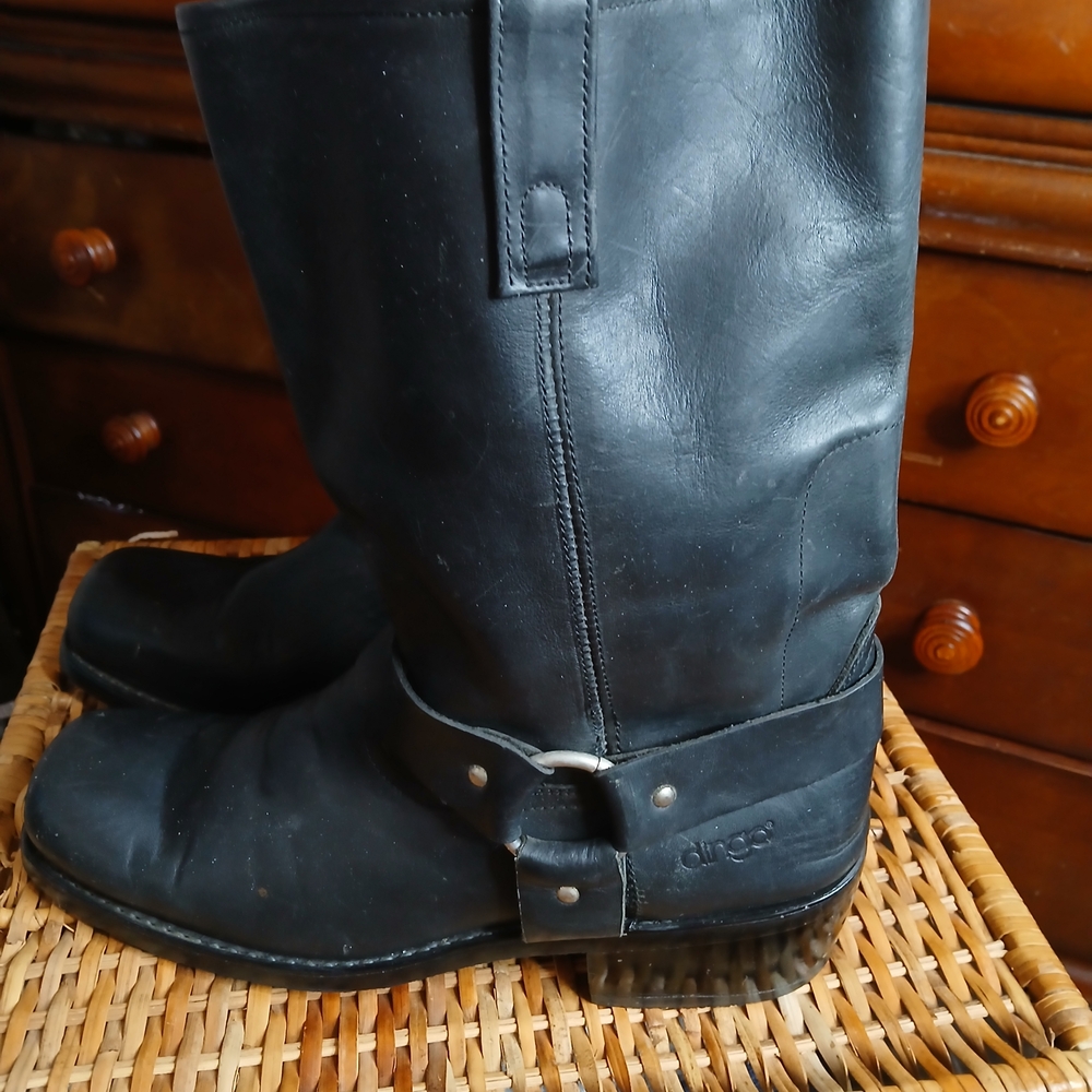 dingo Black Leather Mid-Calf Harness Boots
